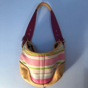 Small multi color striped coach purse